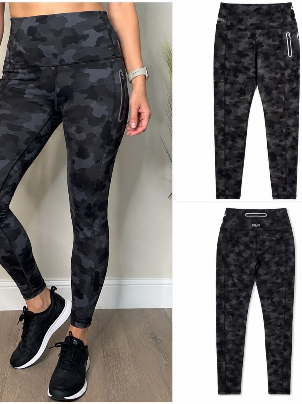 #1226 Bass Outdoor Women's Black Gray Camo High Rise Leggings